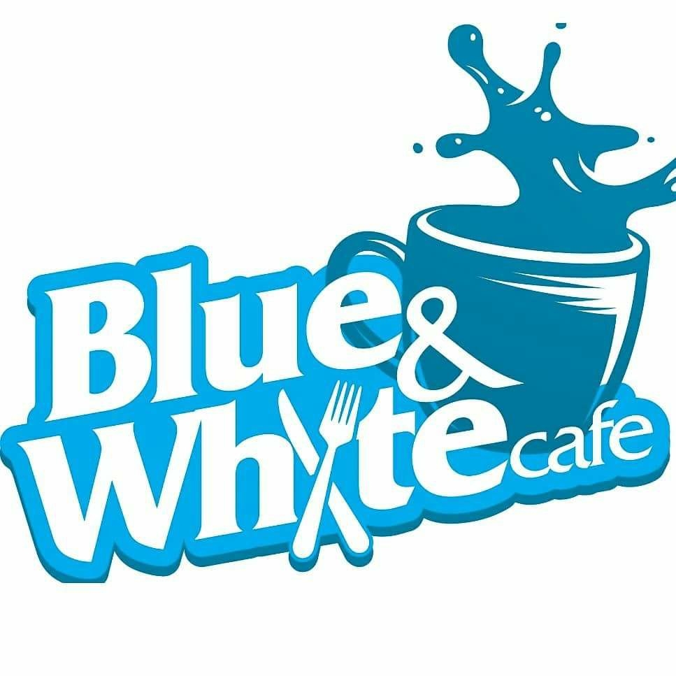 The Blue and White Cafe motorbike meeting point logo